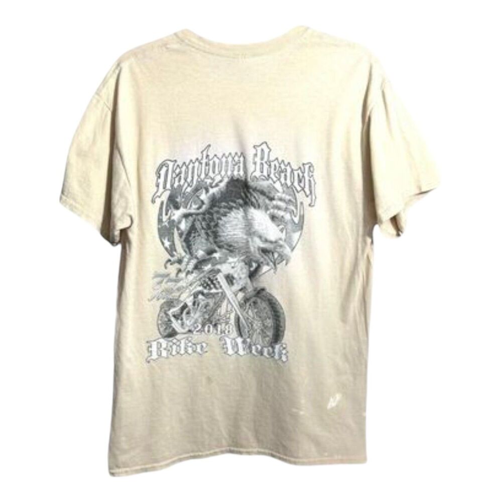 Daytona Beach 2018 Ride Week T-Shirt - M, Cream - Well-Worn Look